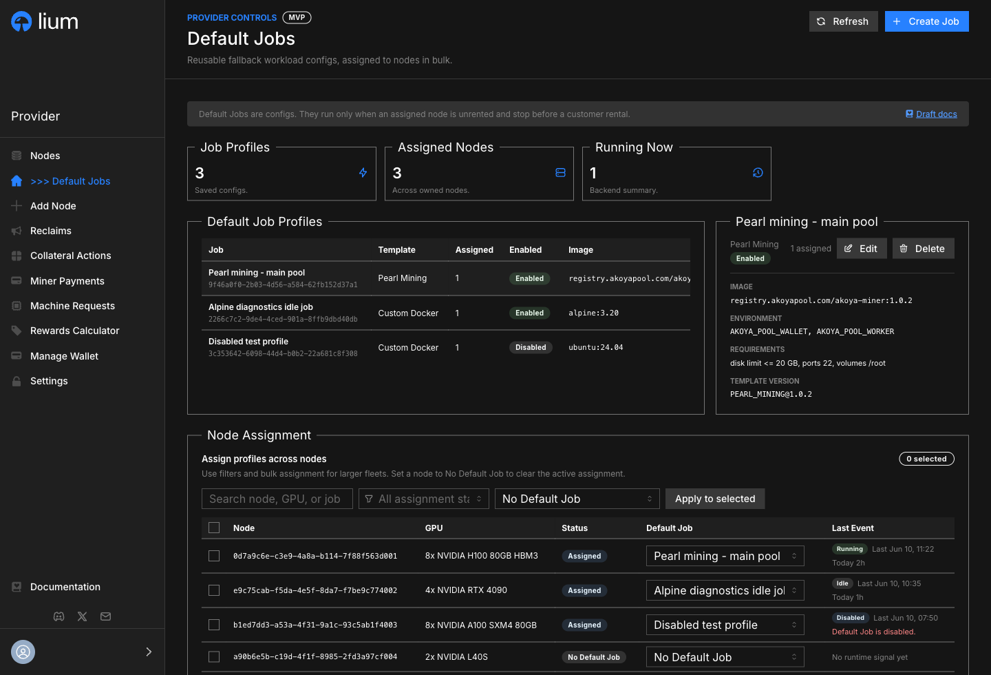 Default Jobs overview